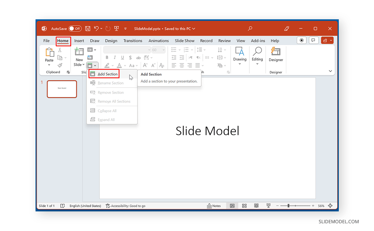How to add a section in PowerPoint