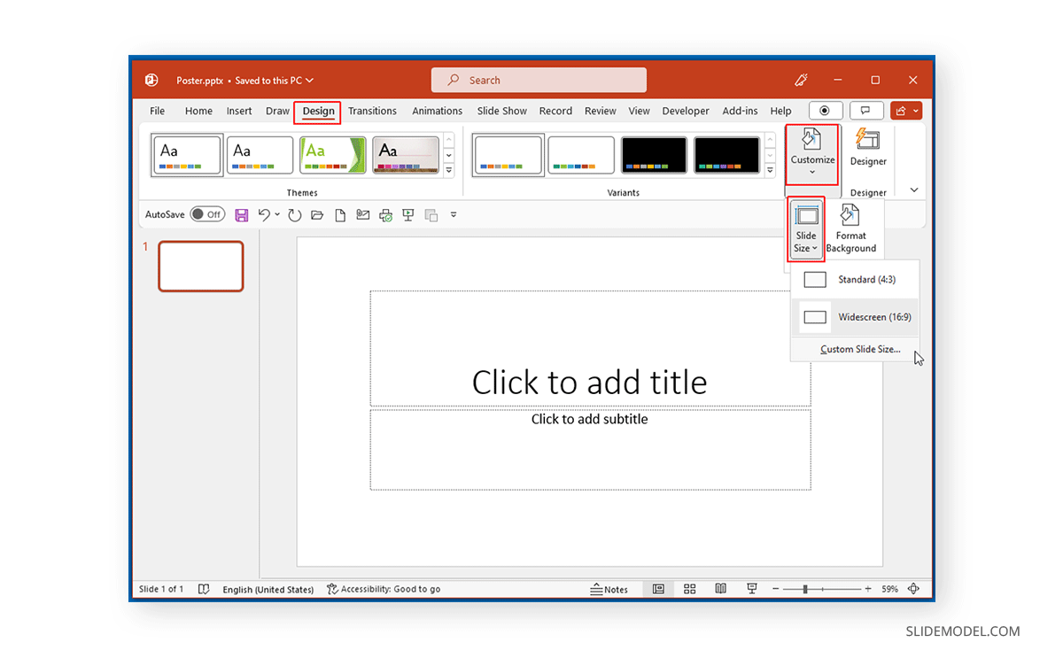 Select slide size for PowerPoint poster