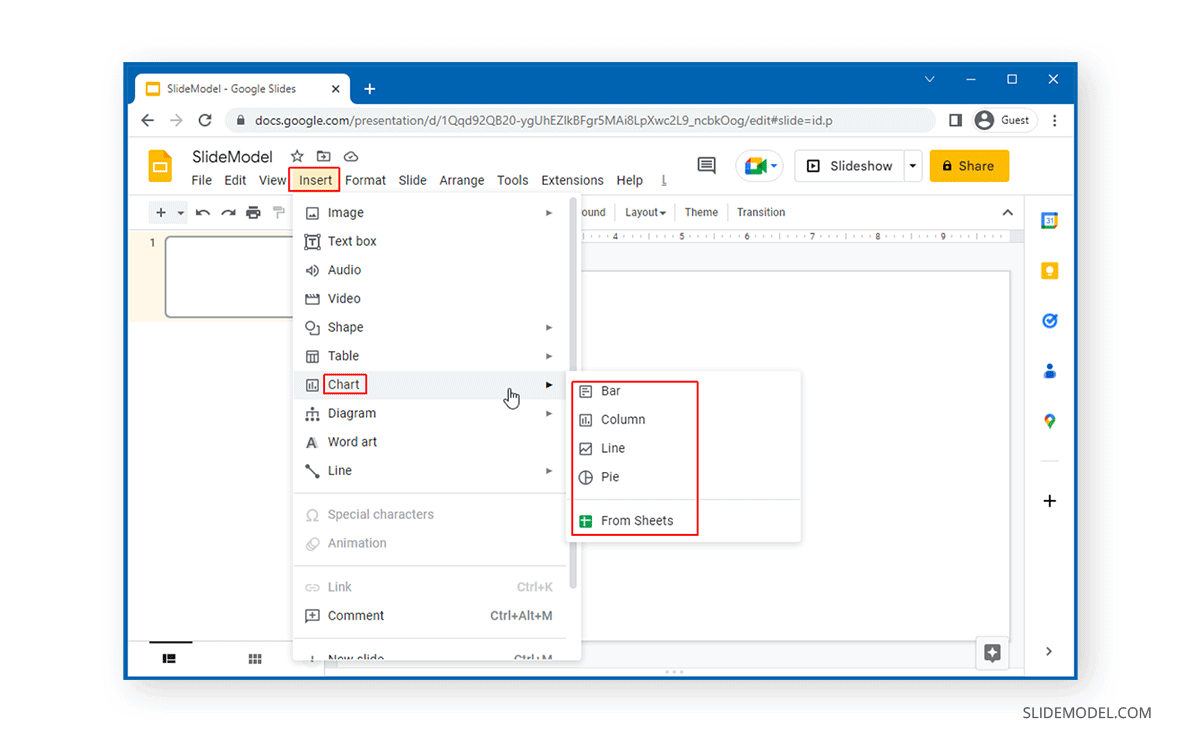 Inserting a chart in Google Slides - How to insert and edit pie chart in Google Slides