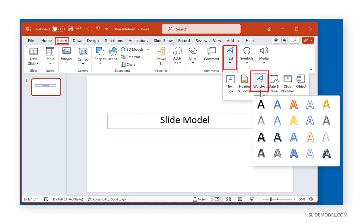 How to insert WordArt in PowerPoint