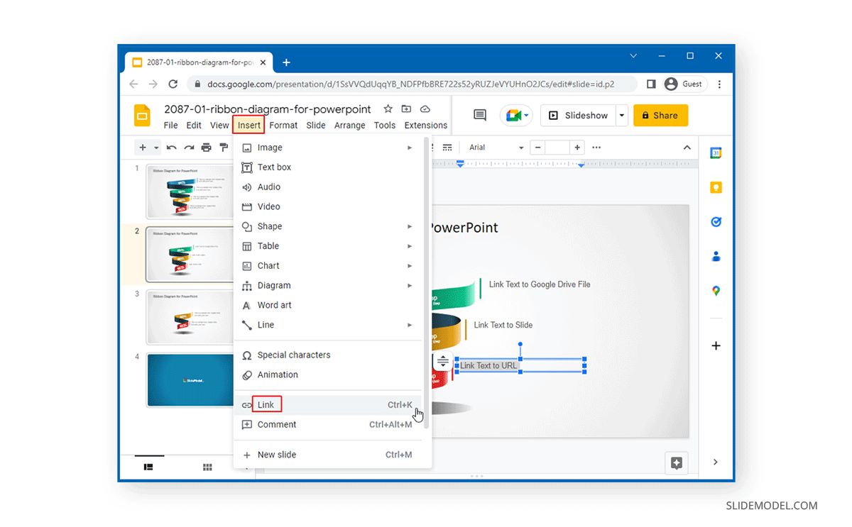how to link a powerpoint presentation in google slides