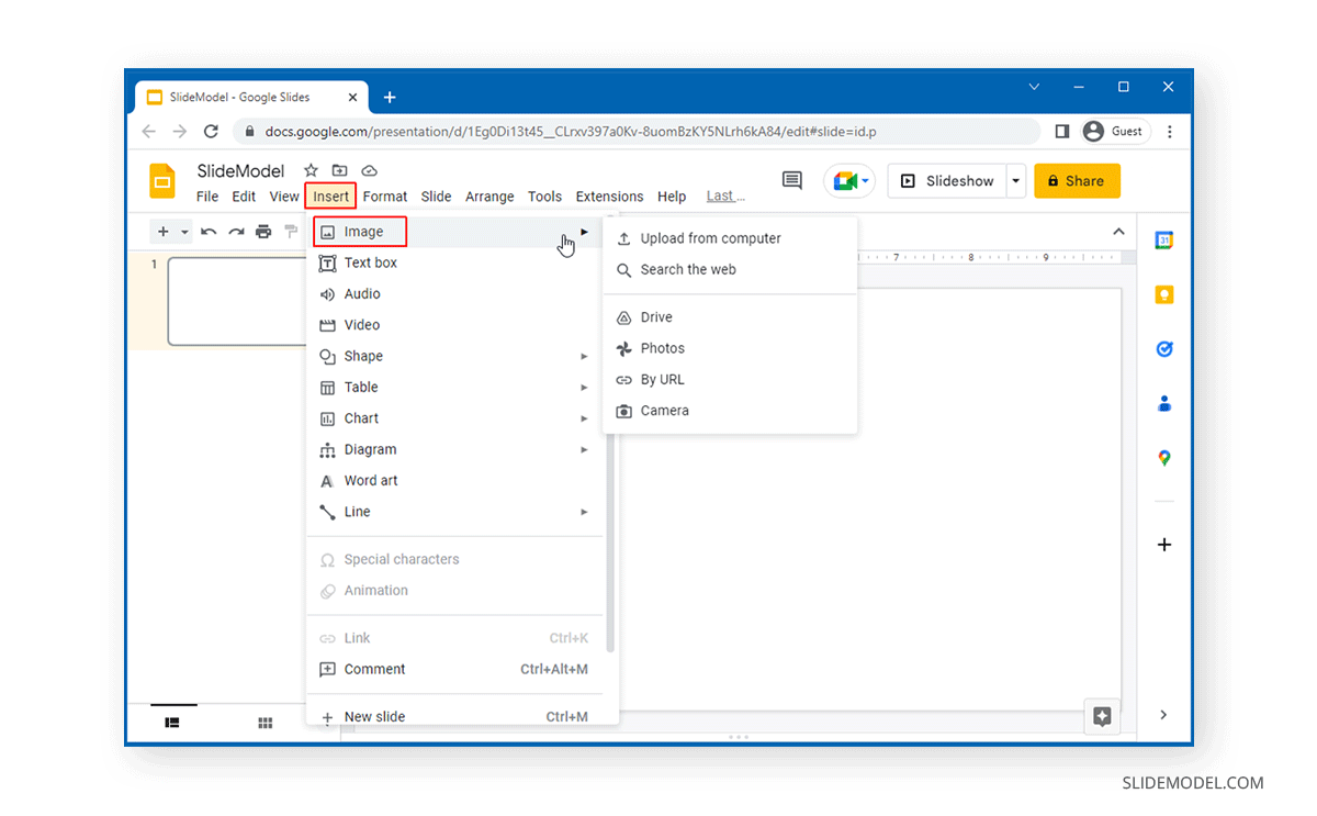 Inserting an image in Google Slides