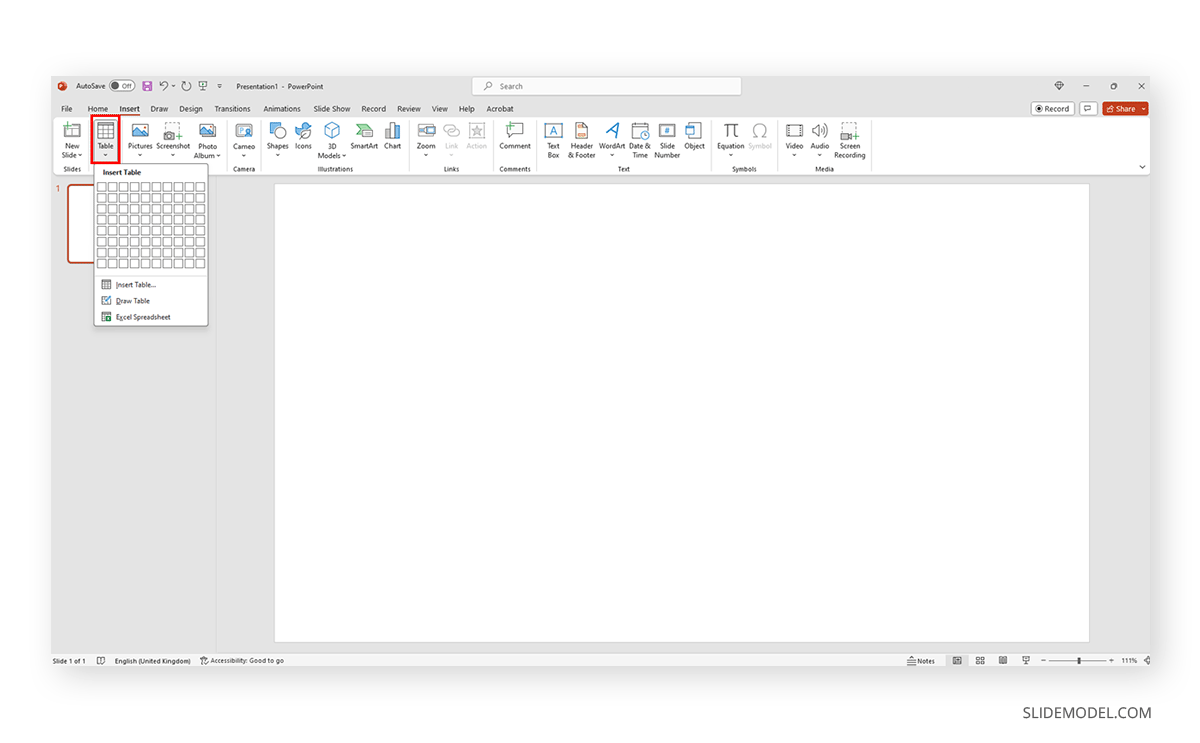 Inserting tables to create a brochure in PowerPoint