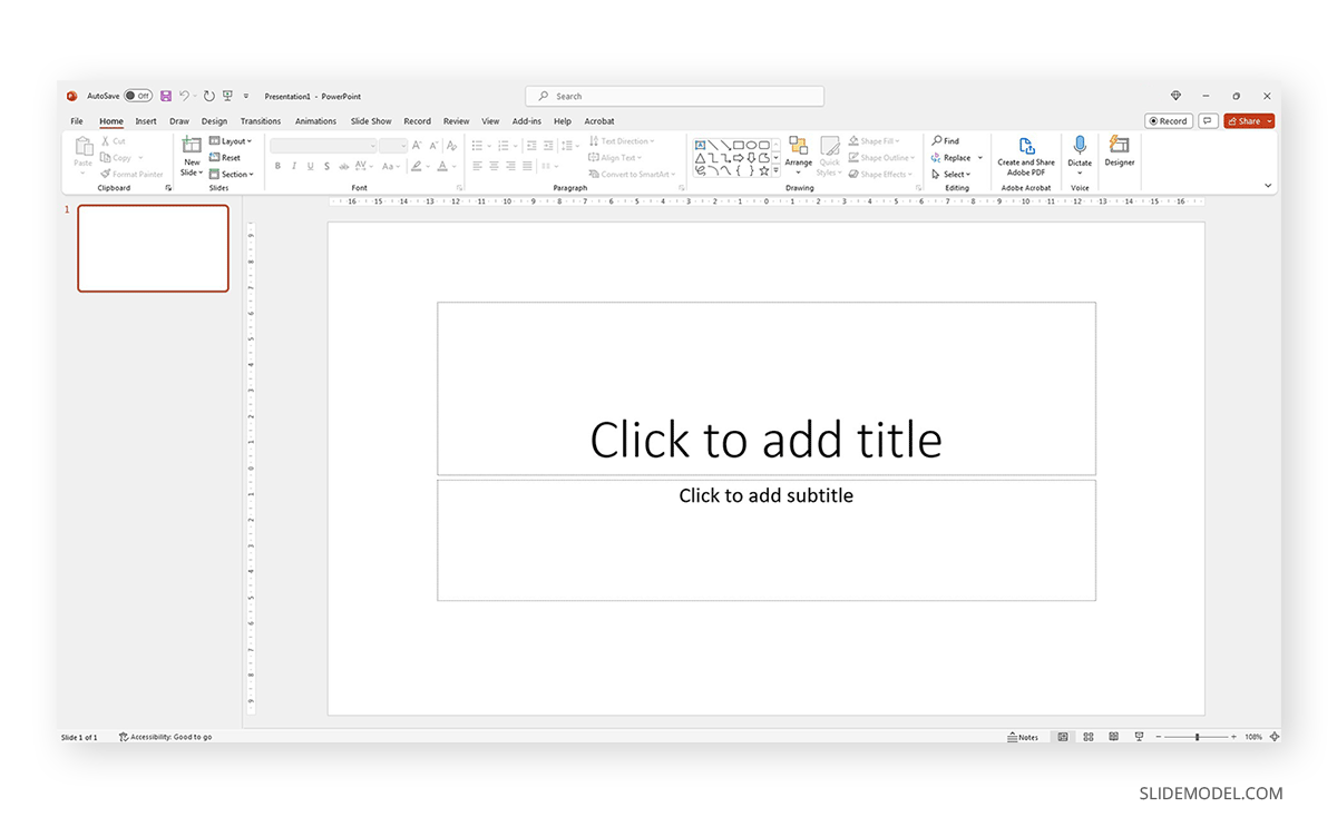 New blank slide in PowerPoint