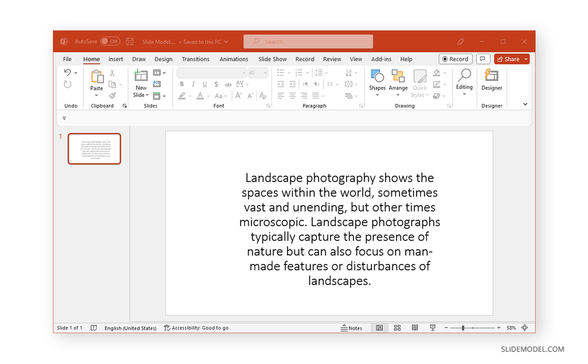 Text in PowerPoint slide