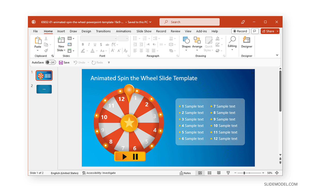 Working with the Animated Spin the Wheel Slide Template by SlideModel