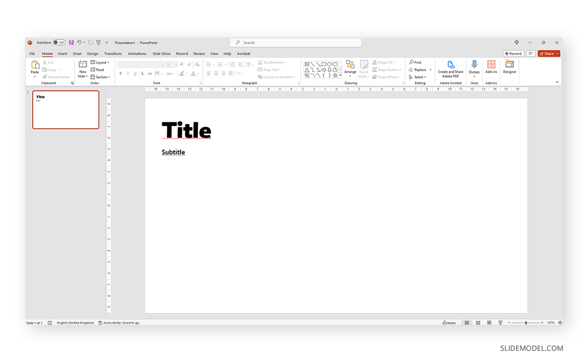 Adding title and subtitle in PowerPoint