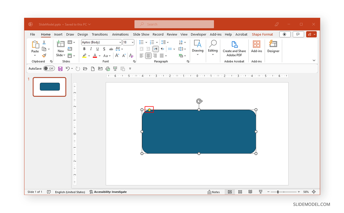 Working with the anchor to round corners in PowerPoint