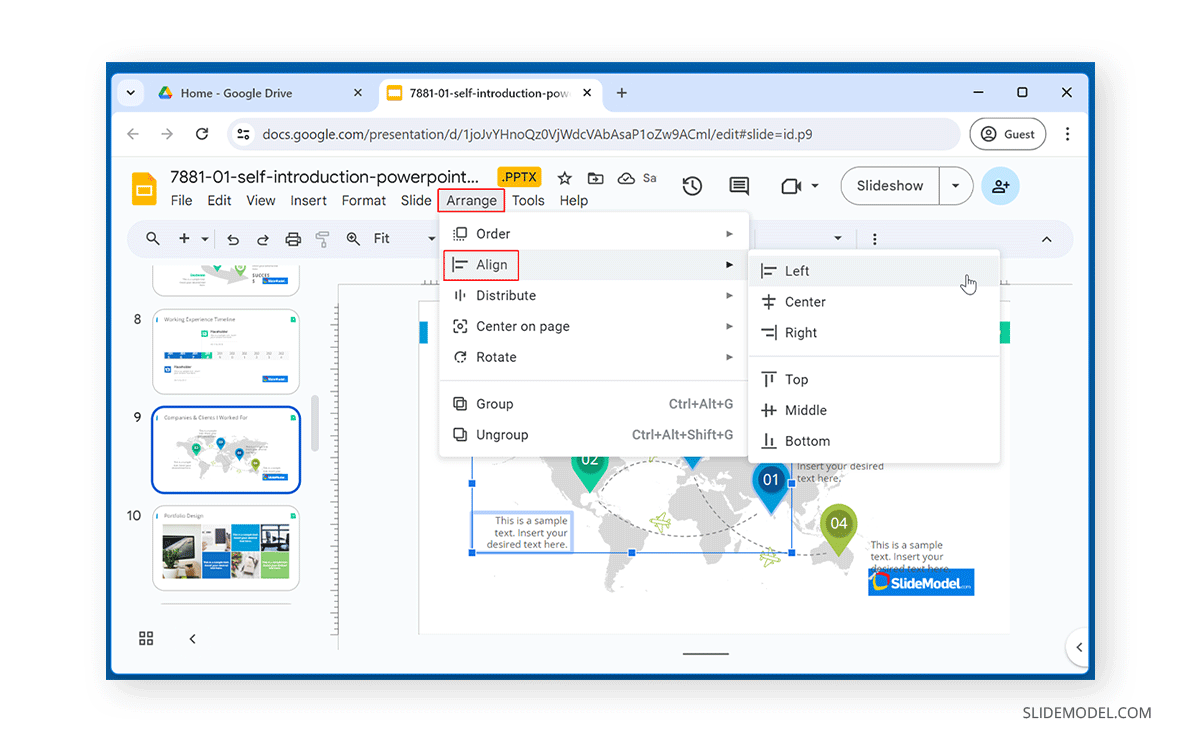 How to align objects in Google Slides