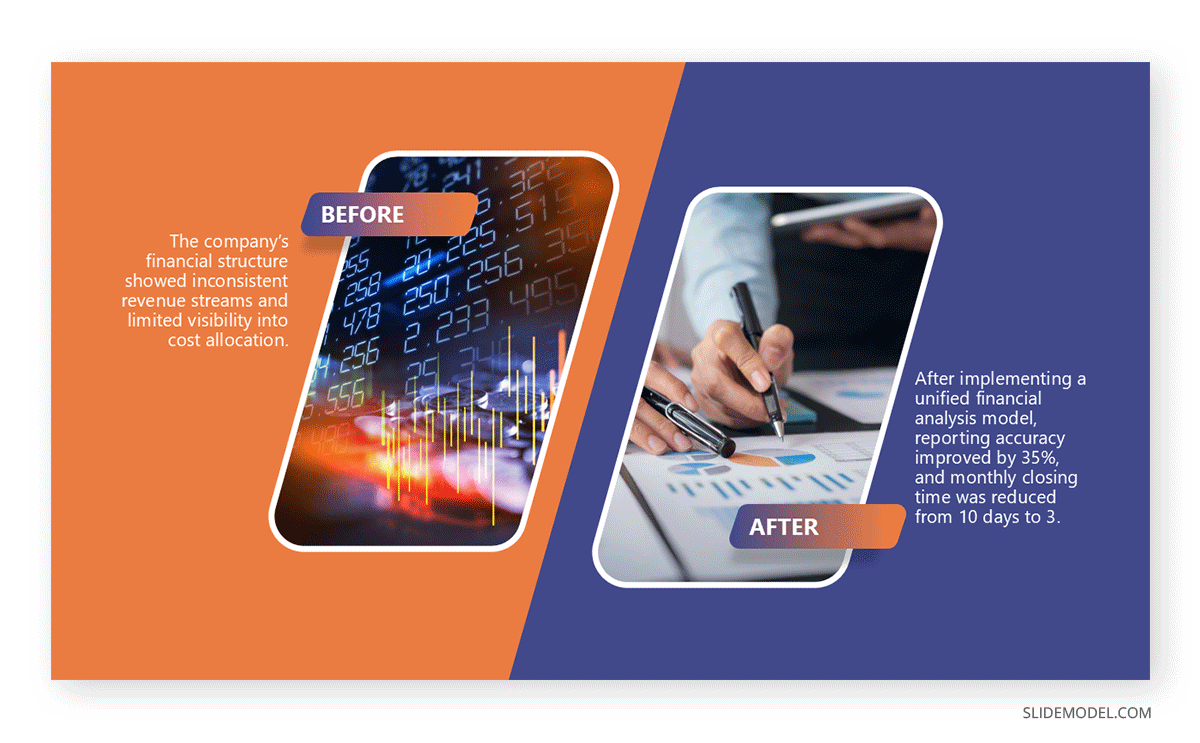 Contrasting Before and After Comparison Slide example design