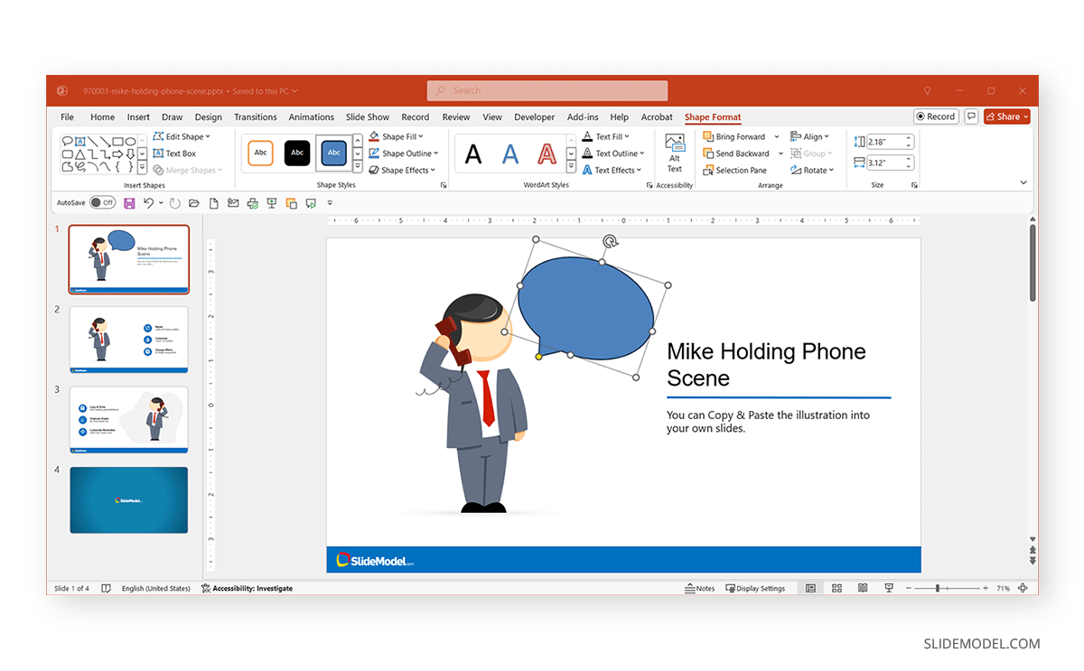 Speech bubble placement in slide