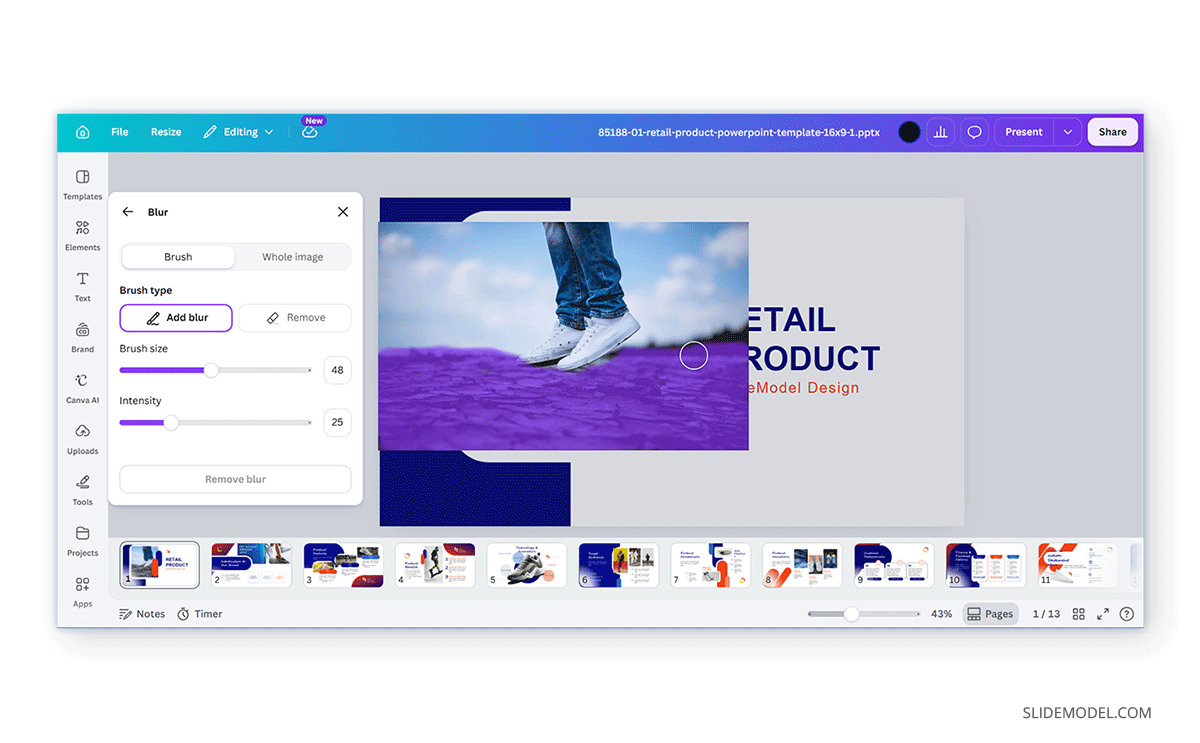 How to blur specific part of an image in Canva