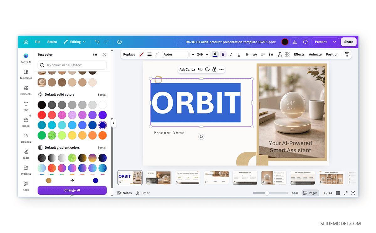 How to change a text background color in Canva