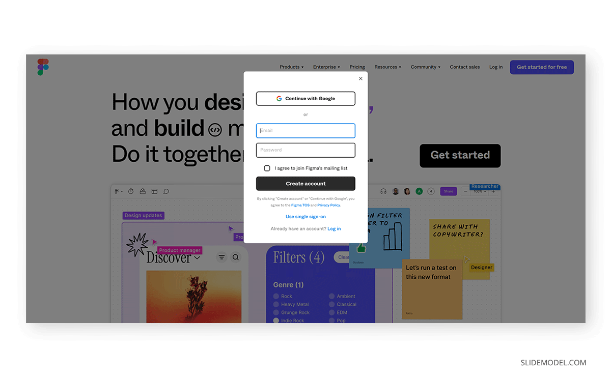 Creating an account in Figma