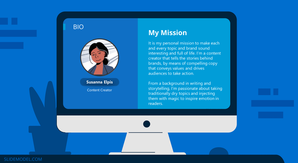 Creative resume idea for presentations, showing My mission slide