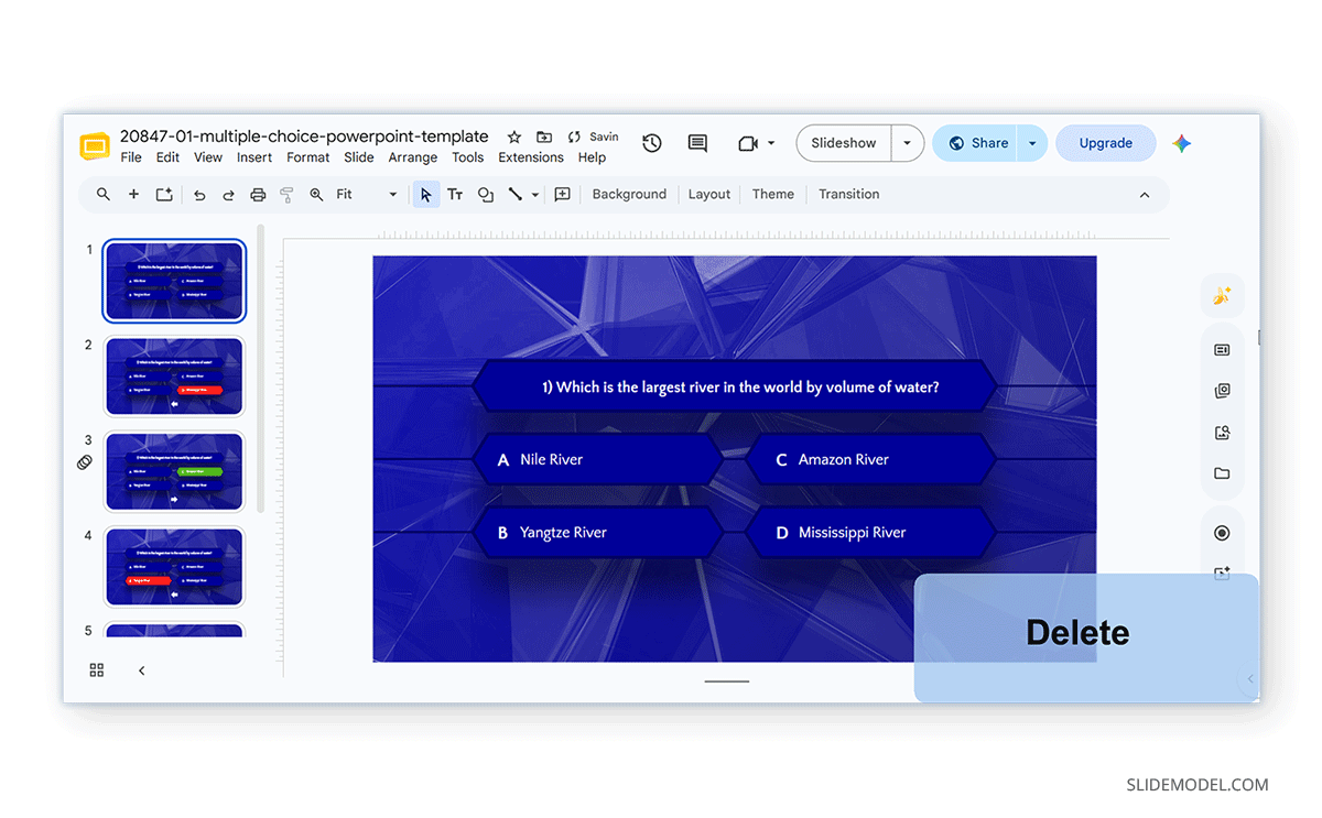 Deleting a slide with a key