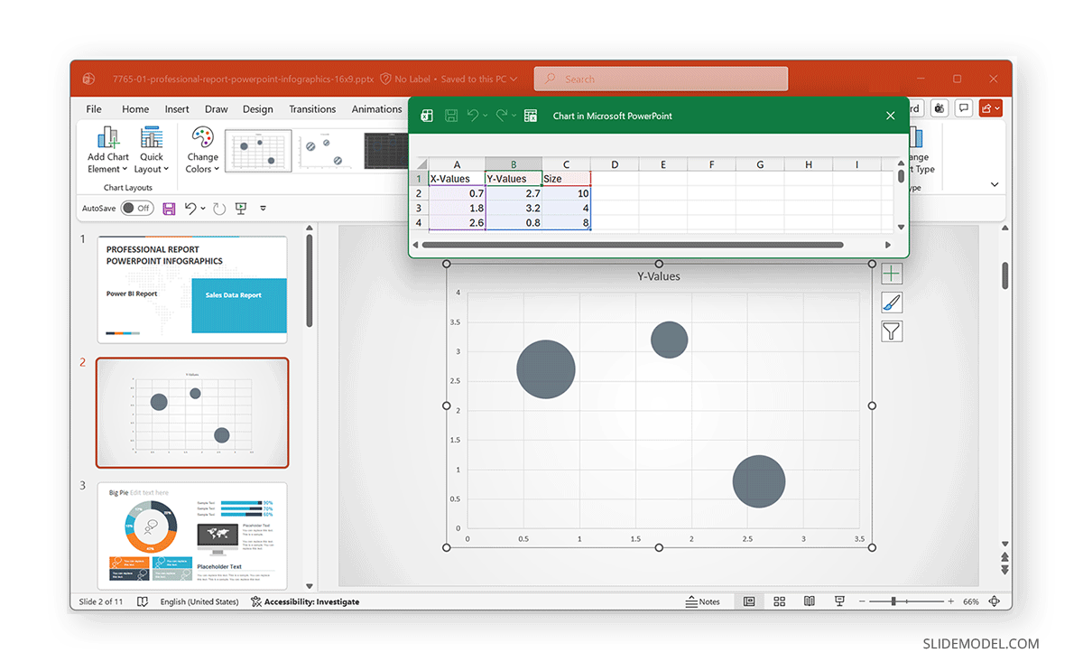Customizing chart entries by column in Bubble Chart