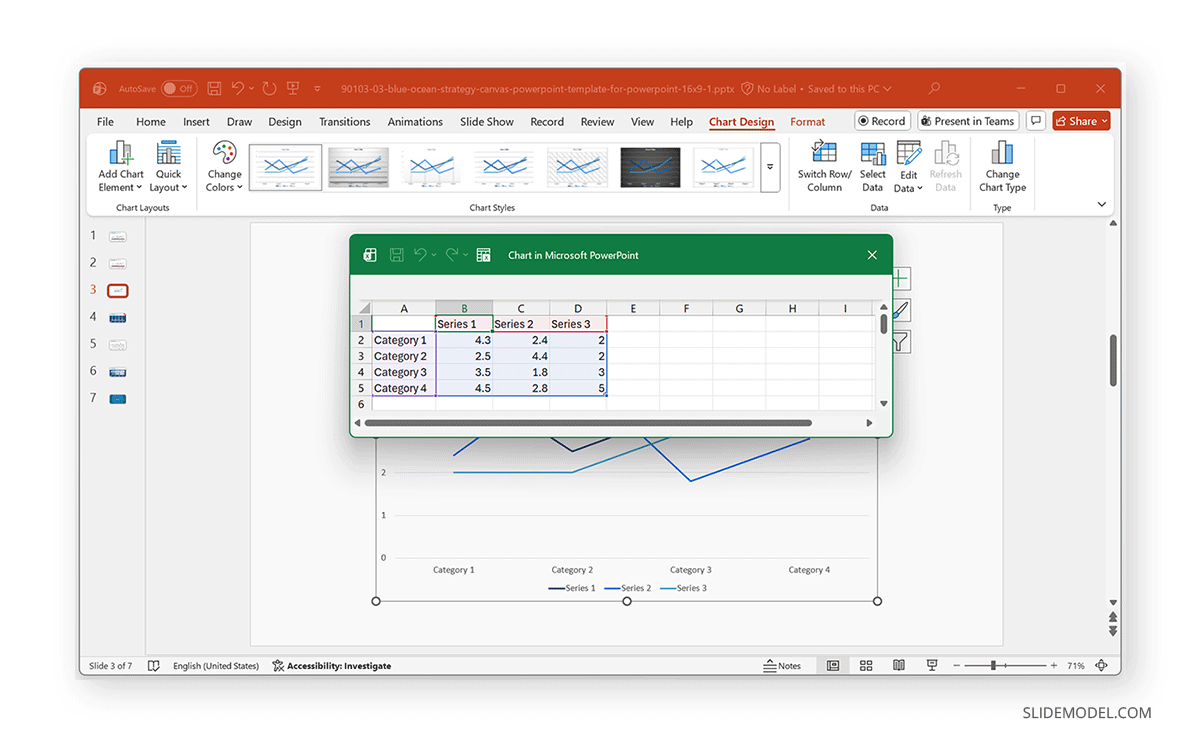 How to change data in PowerPoint line charts