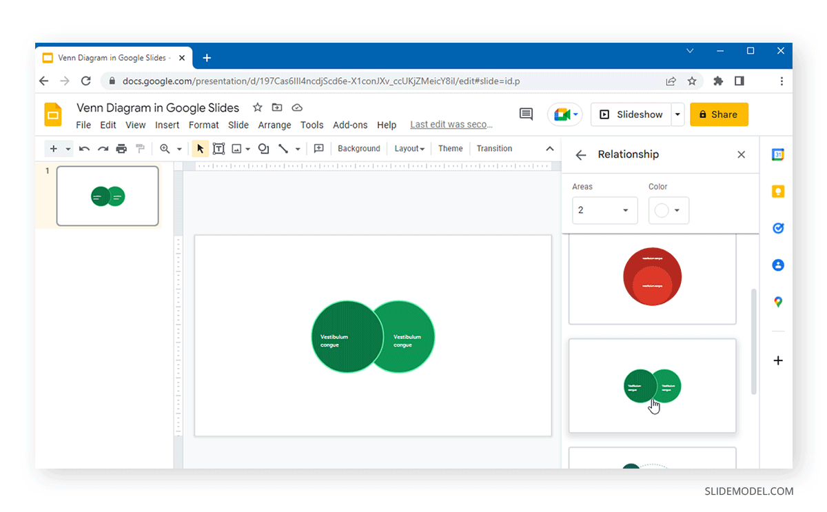 establishing relationships in venn diagrams in Google Slides