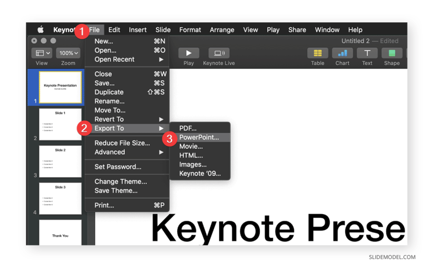 how to export a keynote presentation with audio