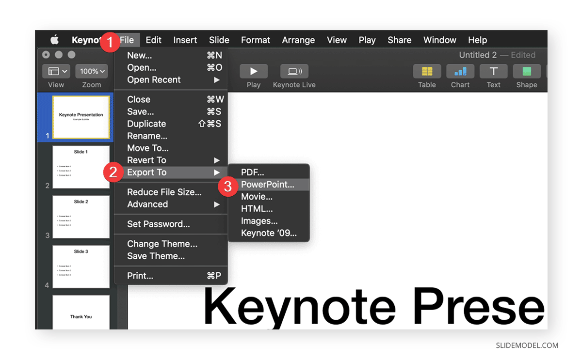 how to export a keynote presentation