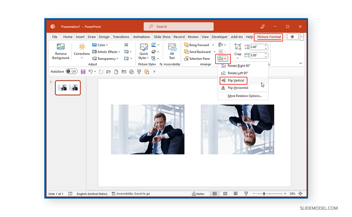 Flip Vertical applied to image in PowerPoint