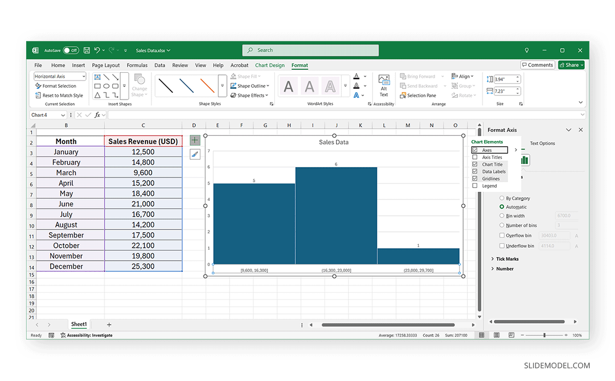 Customizing chart elements in histograms