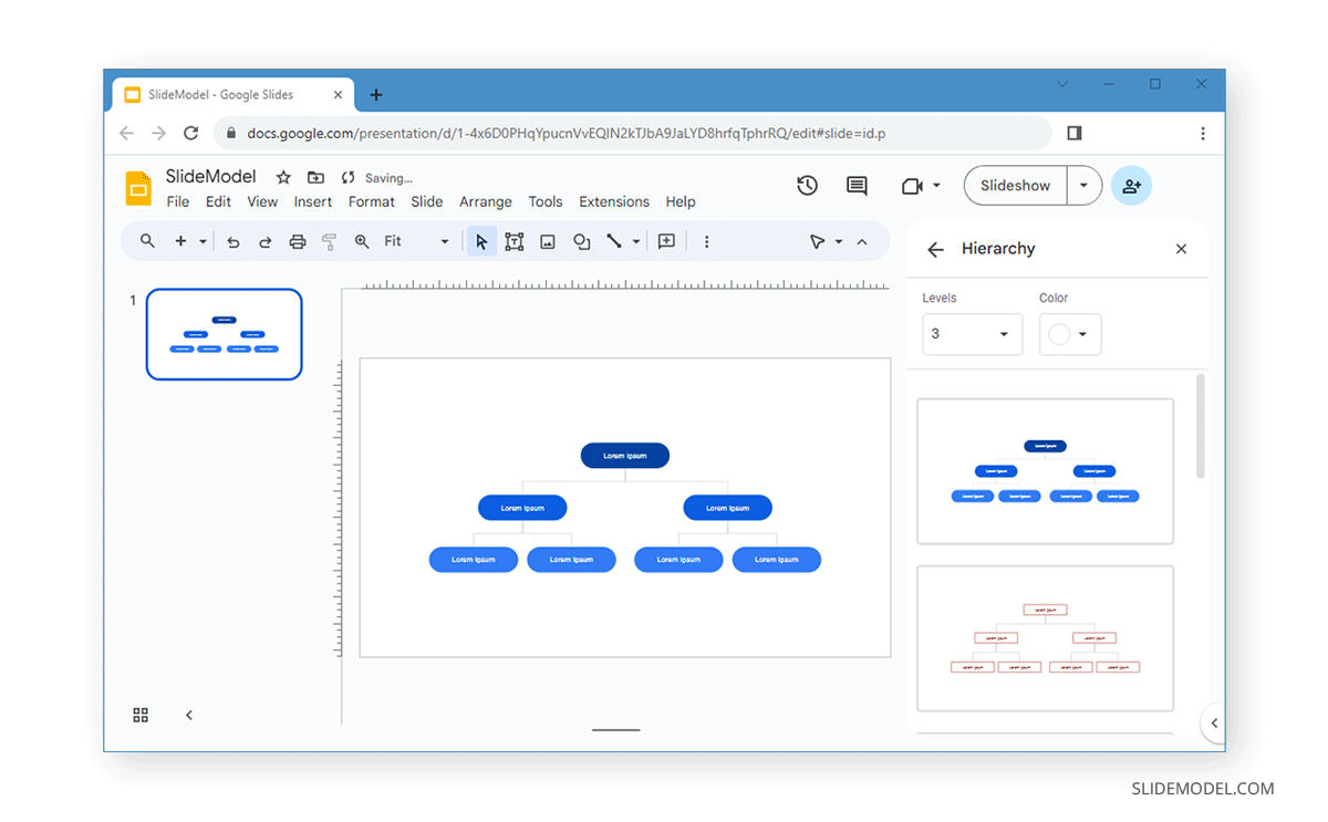 Hierarchy options for diagrams in Google Slides