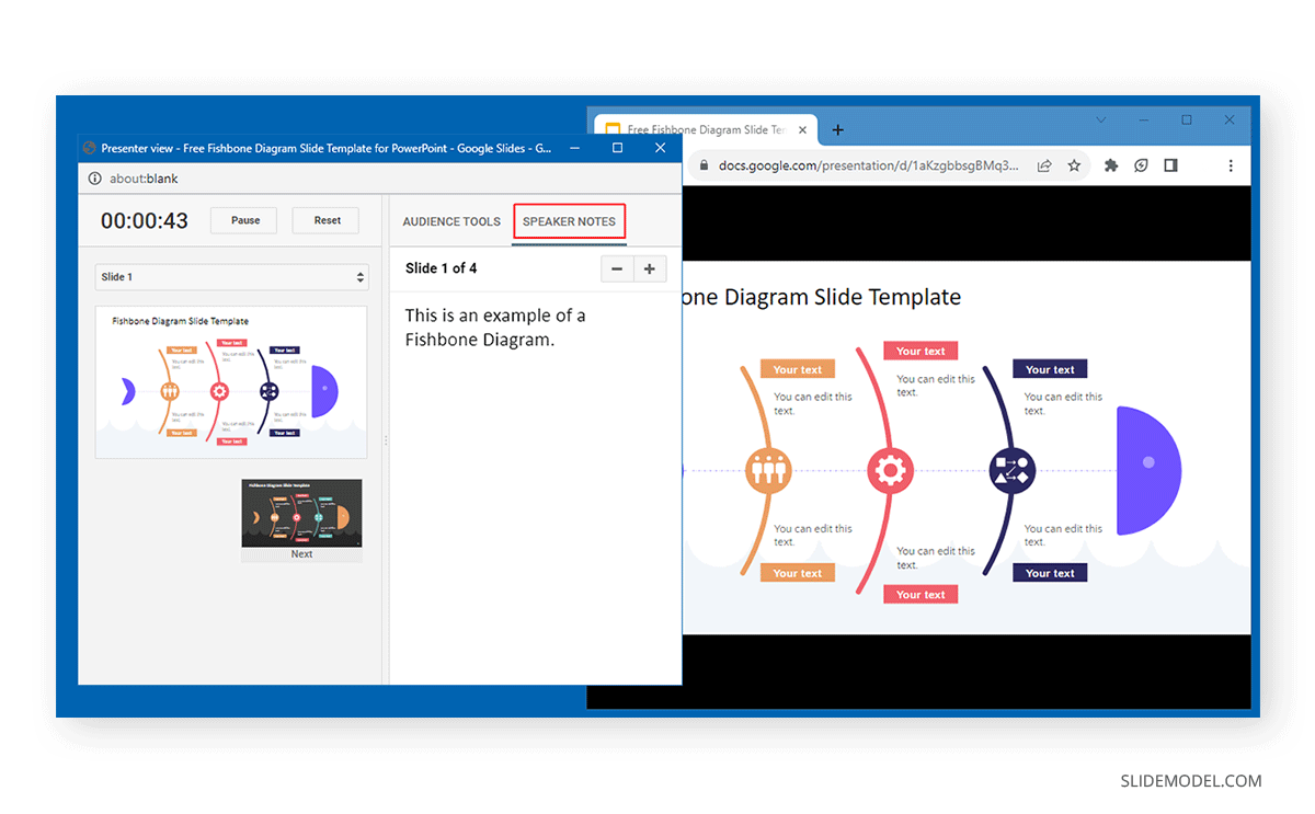 Speaker Notes in Google Slides Presenter View shown in another window