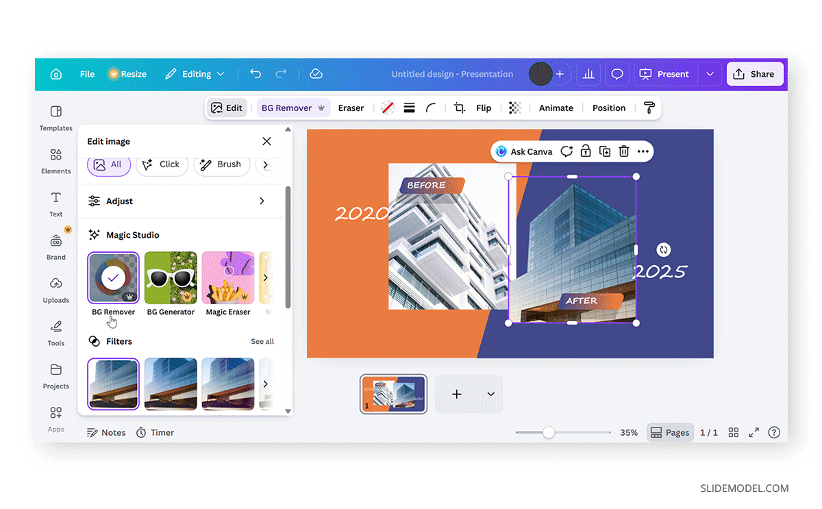 BG Remover tool for background removal in Canva images