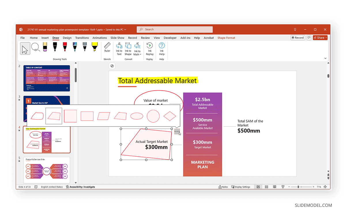 How to use Ink to Shape tool in PowerPoint