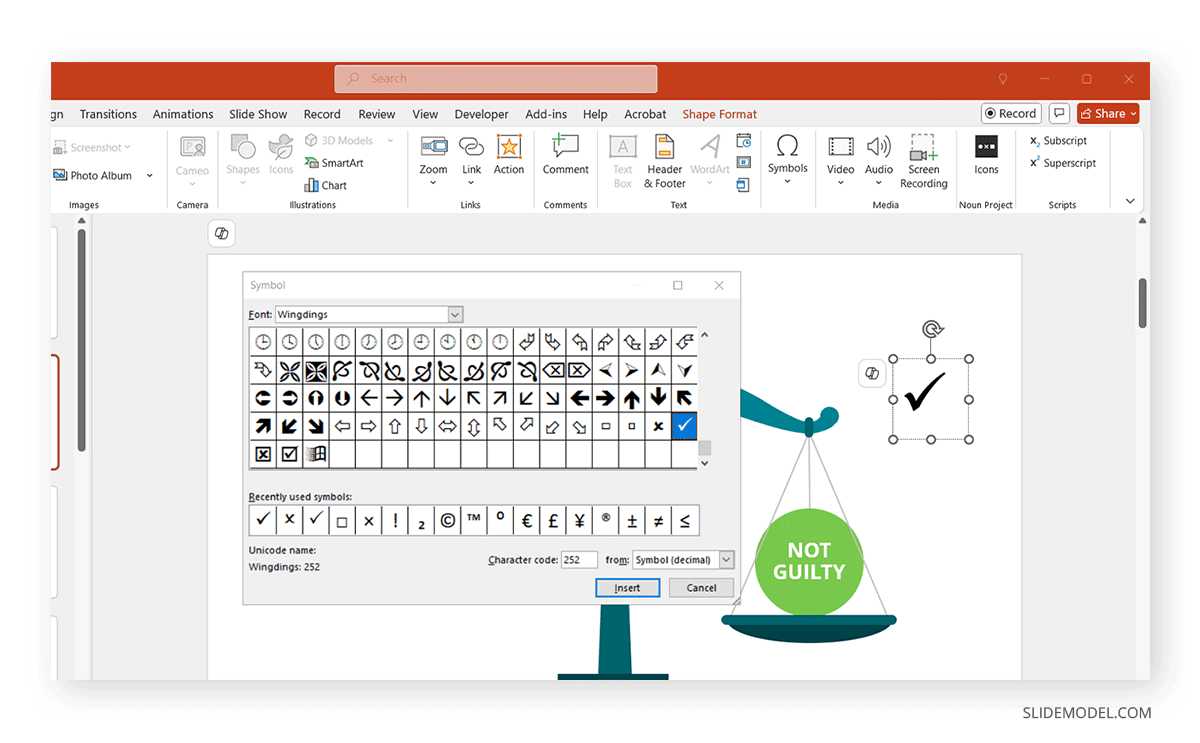 How to add a tick in a PowerPoint slide