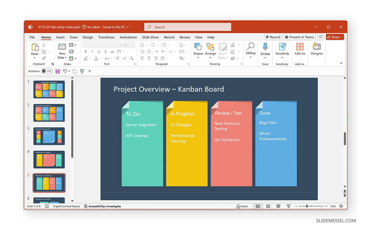Kanban Board style sticky notes