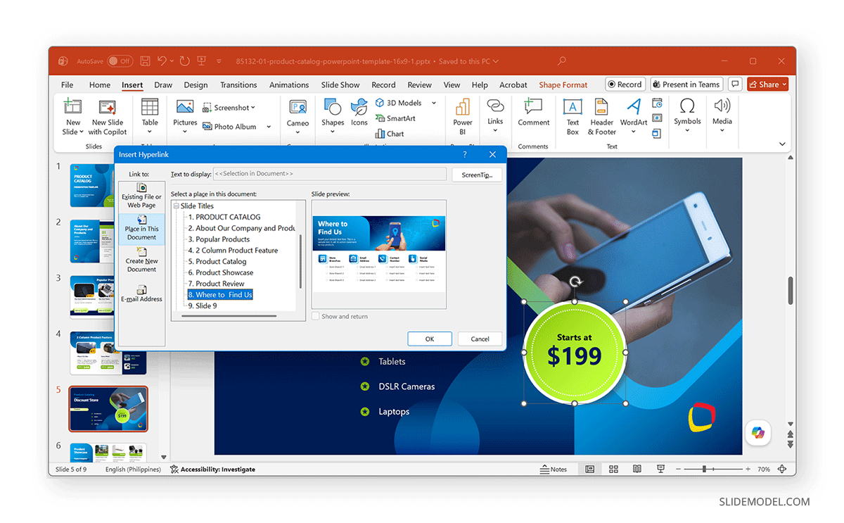 How to insert a hyperlink to a PowerPoint object