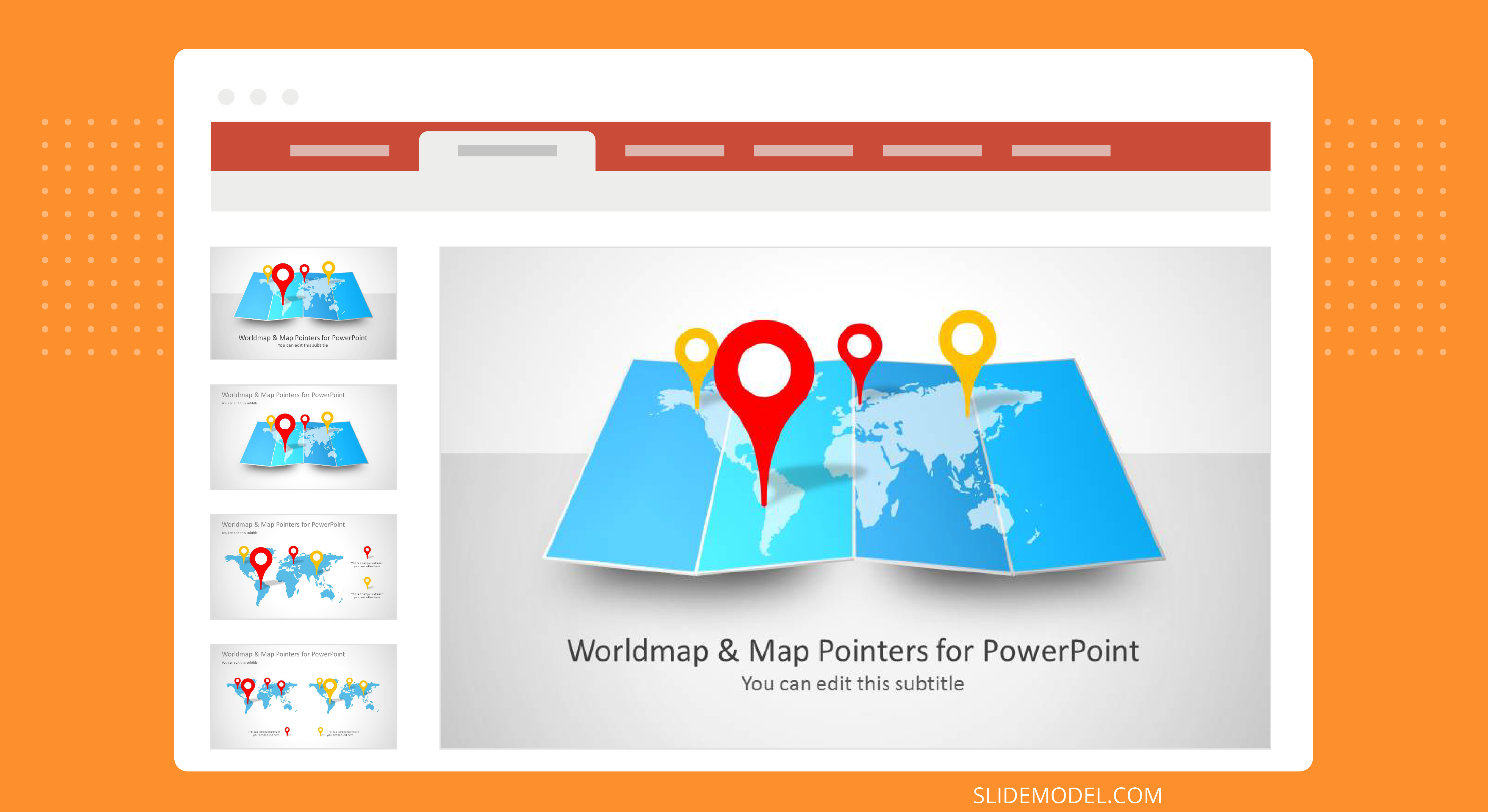 World Map & Map Pointers PowerPoint Template