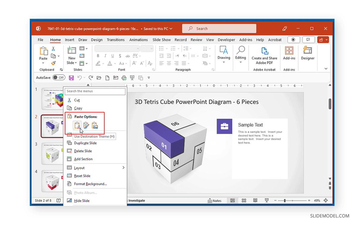 Paste options for slides in PowerPoint