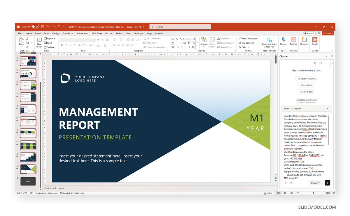 How to edit a PowerPoint template with Claude