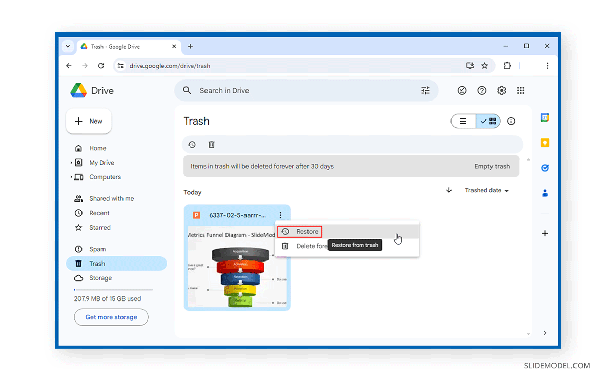 Restoring a deleted file in Google Slides
