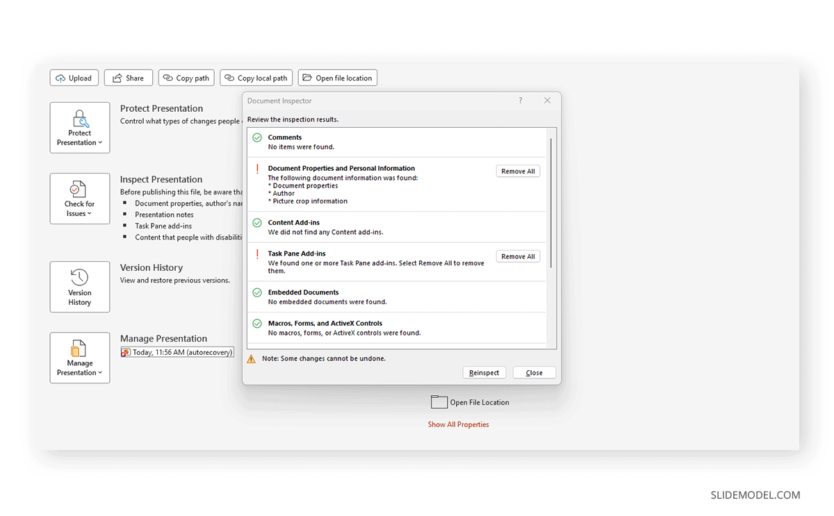 Reviewing Document Inspector for PPTX