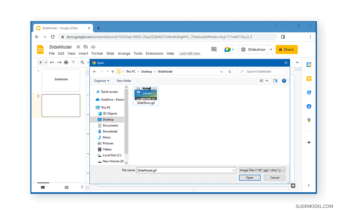 Insert a GIF into a Google Slides presentation - selecting which GIF file to upload