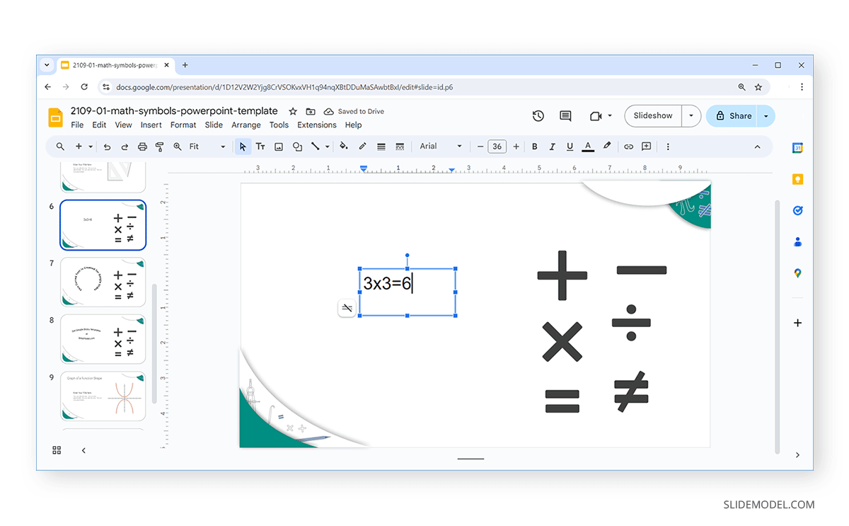 Typing an equation in Google Slides