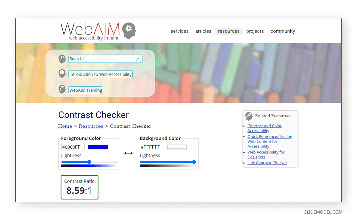 Using WebAIM tool to check color contrast