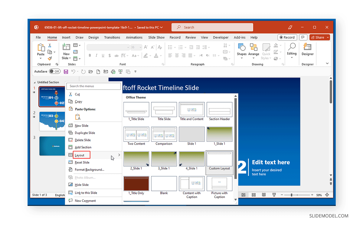 Accessing Layout in contextual menu in PowerPoint