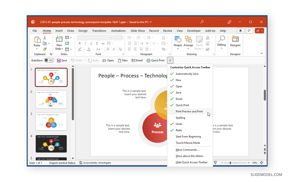 Adding items to the Quick Access toolbar in PowerPoint