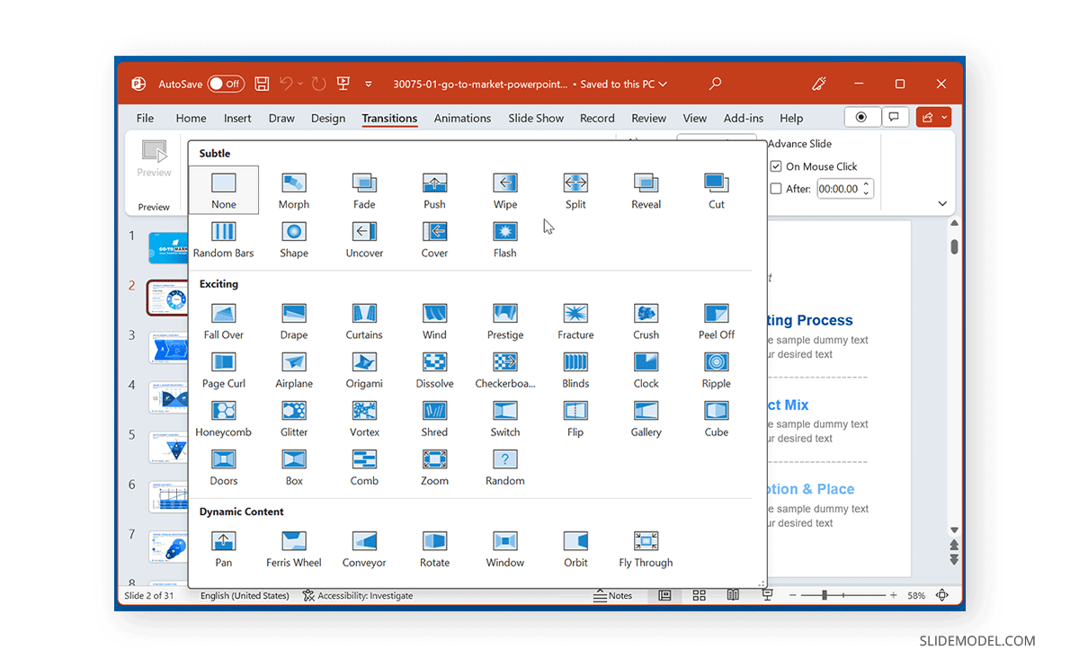 Add transition in PowerPoint