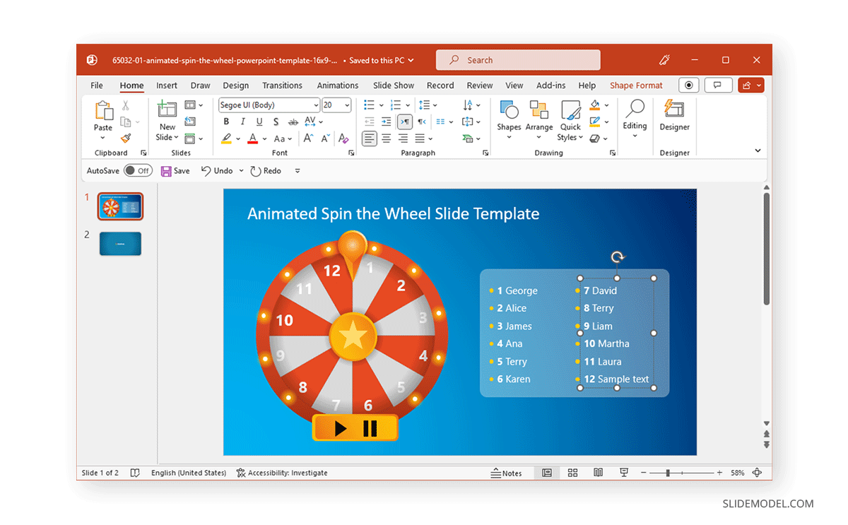 Adding entries to Spin the Wheel template