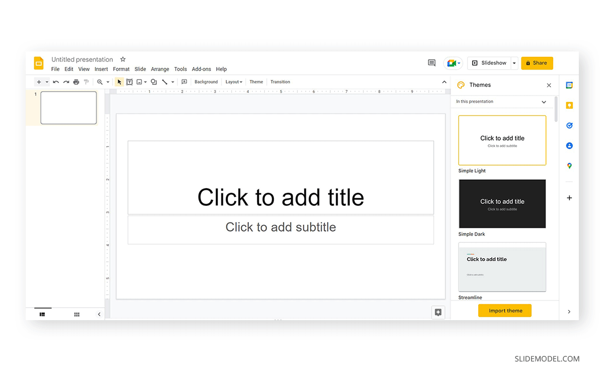 blank slide to start drop shadows in google slides tutorial