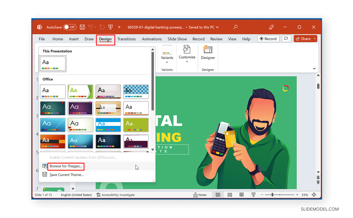 how to change powerpoint template on existing presentation