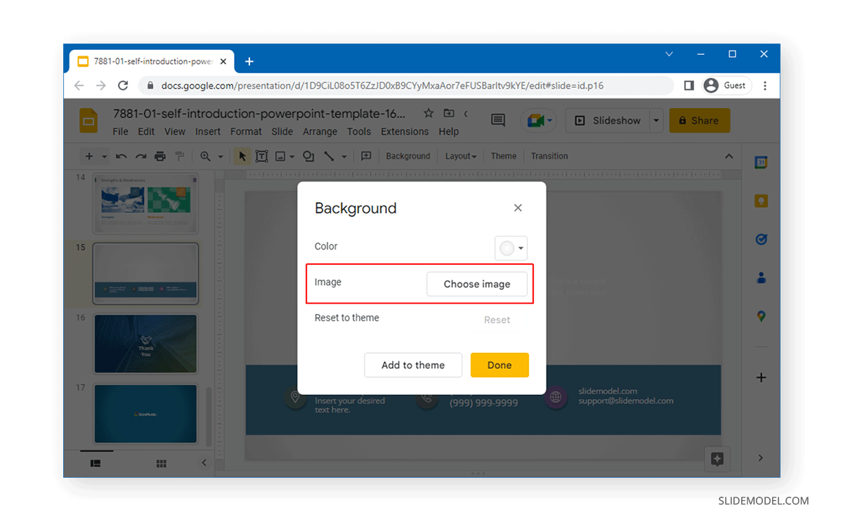 Choose image option available Google Slides