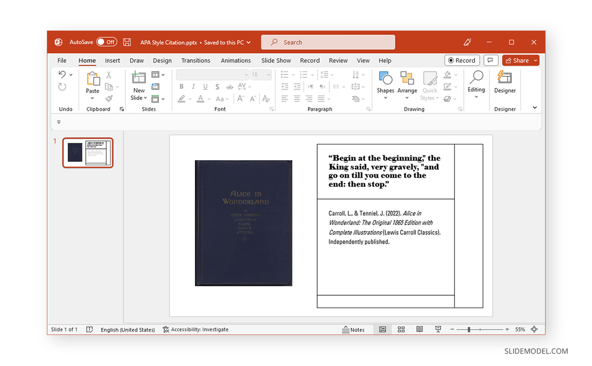 How to cite a book in apa in PowerPoint